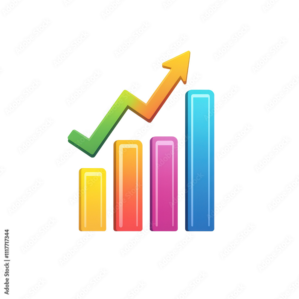 Colorful graph with upward trend, representing growth and success in business isolated on transparent background Colorful graph with upward trend, representing growth and success in business isolated on transparent background
