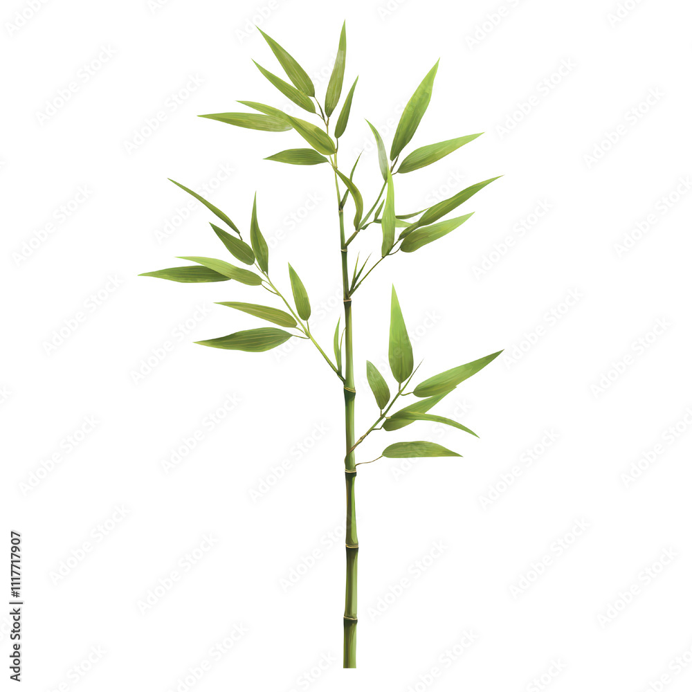 Fototapeta premium Bamboo plant with green leaves and slender stalk, ideal for nature themes isolated on transparent background