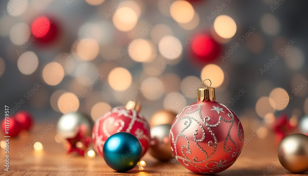 Obraz premium Christmas decoration on red-background