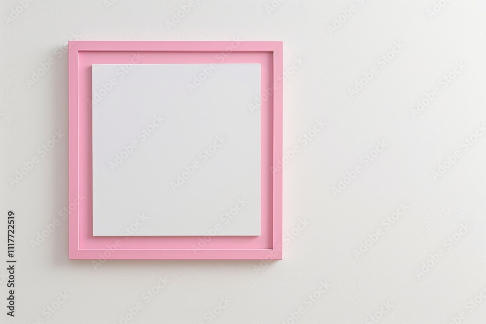 Minimalist pink and white square frame on a plain white wall, emphasizing simplicity and modern design. Minimalist pink and white square frame on a plain white wall, emphasizing simplicity and modern design.