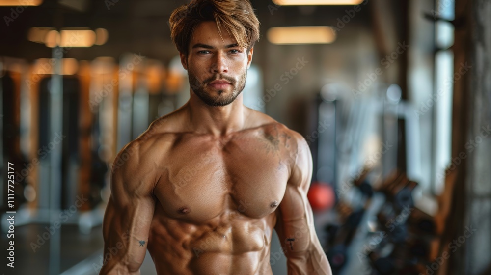 Muscular man standing confidently in a gym, showcasing his well-developed physique, representing strength, fitness, and dedication to bodybuilding. Muscular man standing confidently in a gym, showcasing his well-developed physique, representing strength, fitness, and dedication to bodybuilding.
