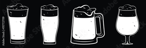 Set of Beer glass, mug icon collection. Beer glasses. Vector Illustration.
