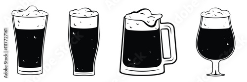 Set of Beer glass, mug icon collection. Beer glasses. Vector Illustration.