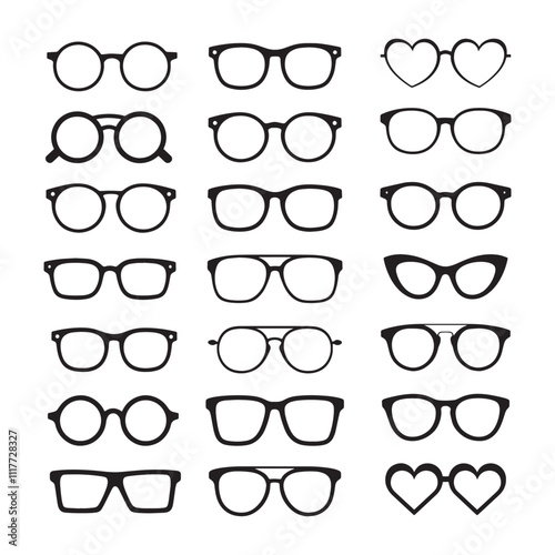 A Collection of various styles of Sunglasses Silhouettes Vector Illustration