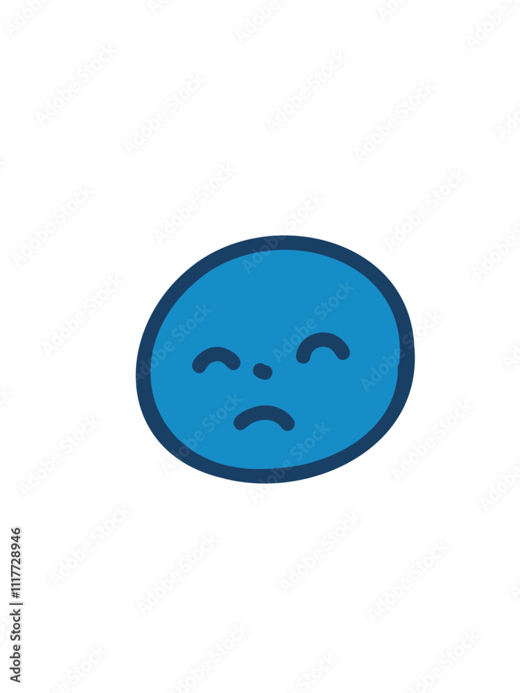 Fototapeta premium Blue sad smiley face in vector design, isolated on a white background