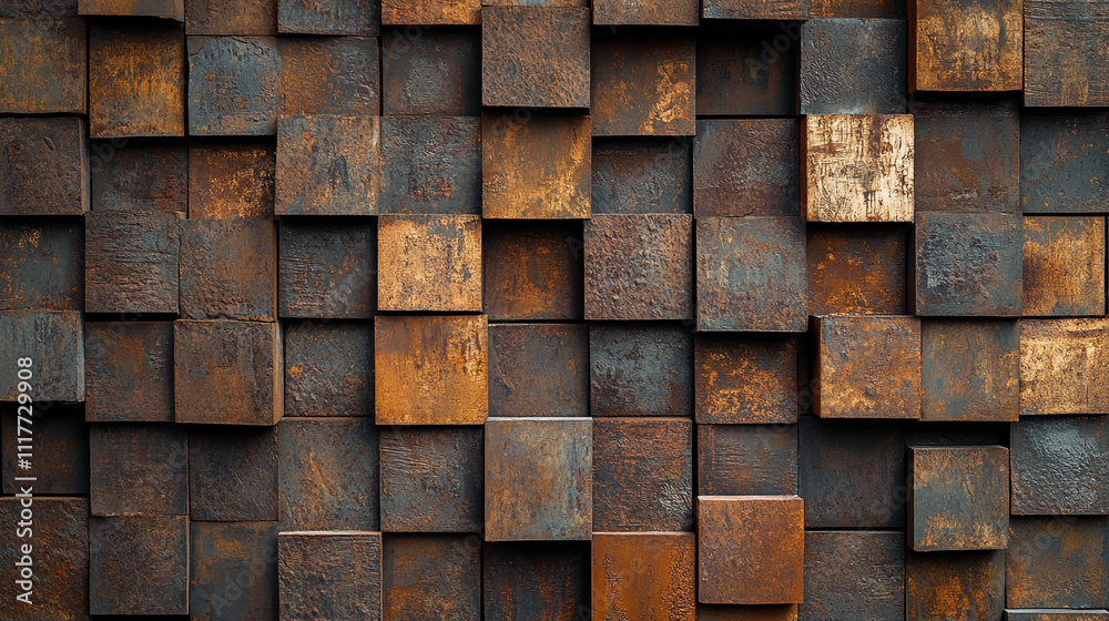 Unique textured wall of metallic squares creates an industrial aesthetic in decor Unique textured wall of metallic squares creates an industrial aesthetic in decor