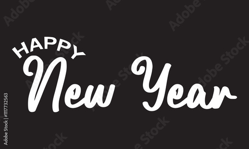 Handwritten textured brush ink lettering of Happy New Year isolated on black background design Template, . Vector illustration . EPS 10