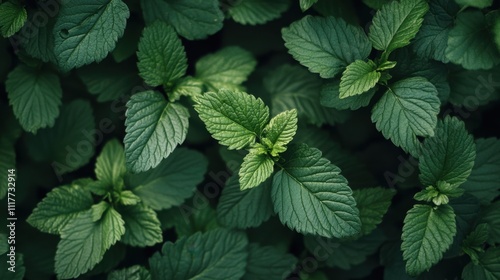 Lush Green Mint Leaves Background.