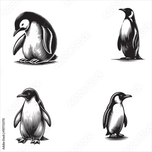 Playful Penguin Silhouette – Adorable and Elegant Arctic Bird Design for Creative Projects