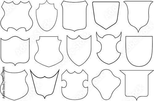 Collage of different shields illustration isolated on white background