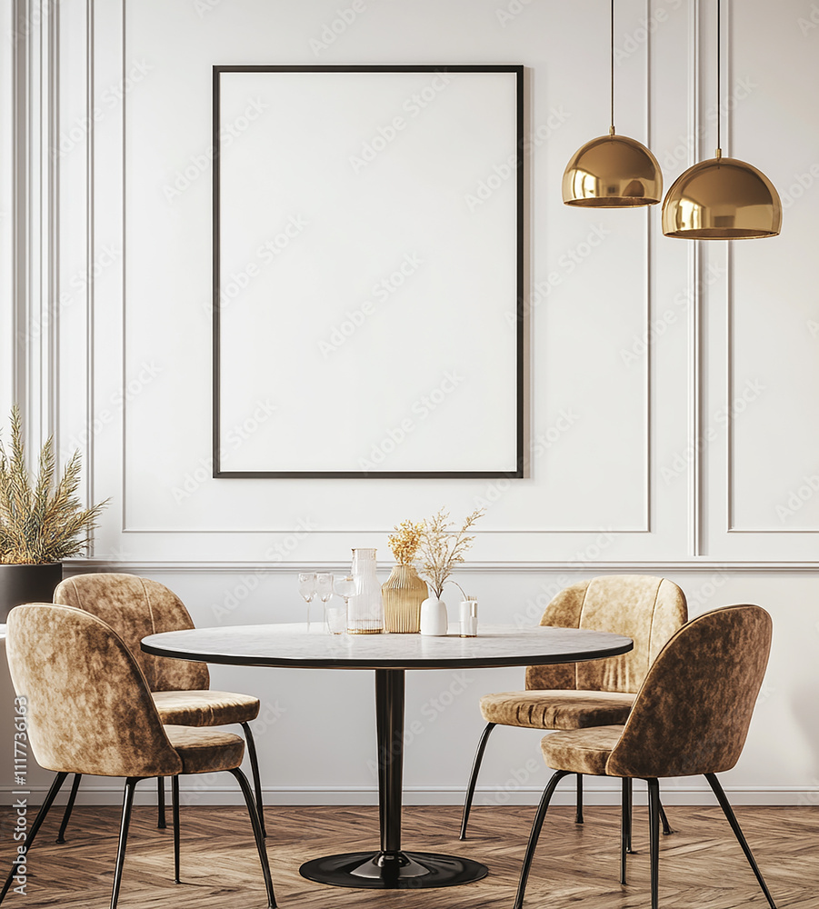 Fototapeta premium A mockup of an empty poster frame on the wall