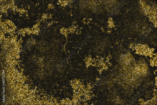 Gold Glitter Halftone Dotted Backdrop. Abstract Circular Retro Pattern. Pop Art Style Background. Golden Explosion of Confetti. Digitally Generated Image. Vector Illustration, EPS 10. 