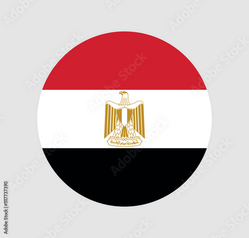 Vector Egypt National Flag icon. Round flag of Egypt on Gray Background.