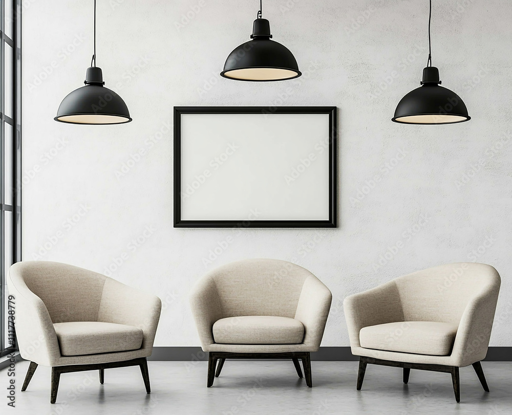 A mockup of an empty poster frame on the wall A mockup of an empty poster frame on the wall
