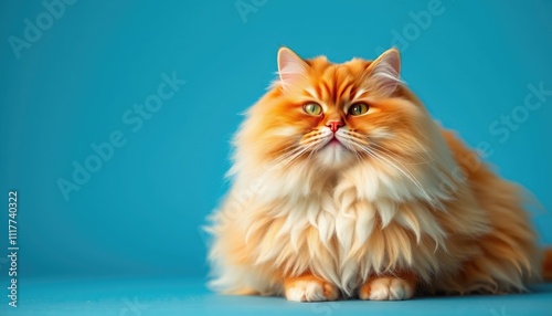 Majestic Long-Haired Ginger Cat on a Teal Background photo