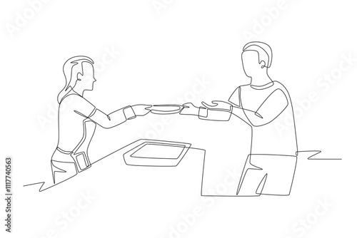Serving at soup kitchens concept one-line drawing