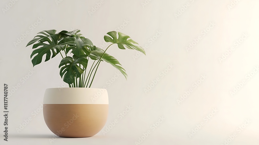 A stylish potted plant with large green leaves in a minimalist ceramic pot. A stylish potted plant with large green leaves in a minimalist ceramic pot.