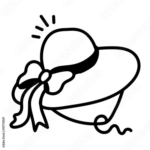 Beach hat with a bow on its top, sketchy icon 