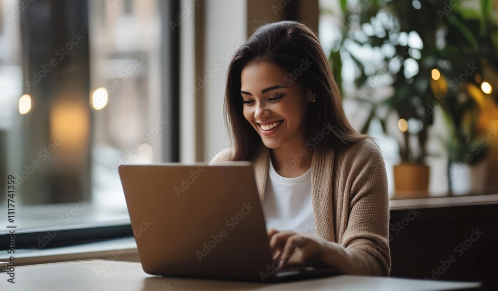 Woman working with laptop in a house, work from home concept Woman working with laptop in a house, work from home concept