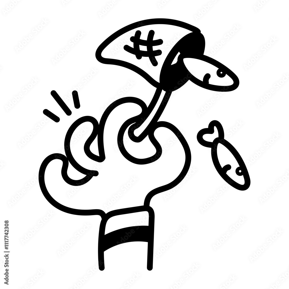 Catching fish with a net icon in hand drawn style
Catching fish with a net icon in hand drawn style