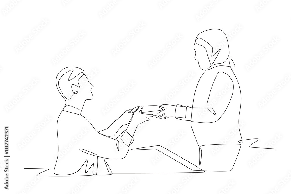 Serving at soup kitchens concept one-line drawing Serving at soup kitchens concept one-line drawing