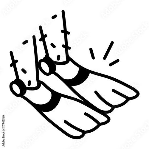 Diving fins icon in hand drawn style 

