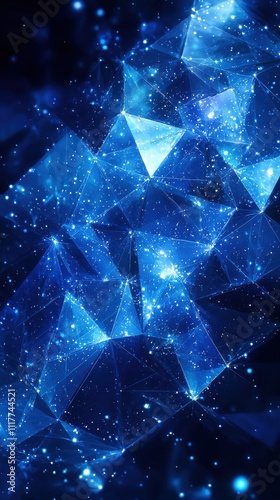 Elegant cosmic blue abstract background with geometric shapes and sparkling stars