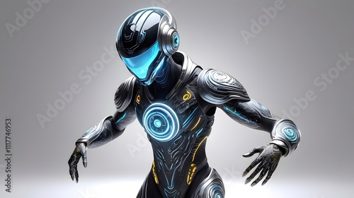 Futuristic Cyborg in Advanced Armor: A Digital Rendering of a Sci-Fi Warrior