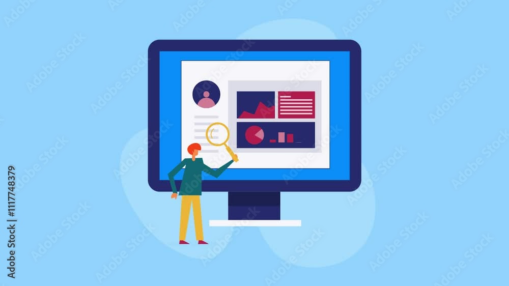 Understanding customer profile data display on dashboard, Man analysing KPI metrics and statistics. Business analytics software intelligence concept. Understanding customer profile data display on dashboard, Man analysing KPI metrics and statistics. Business analytics software intelligence concept.
