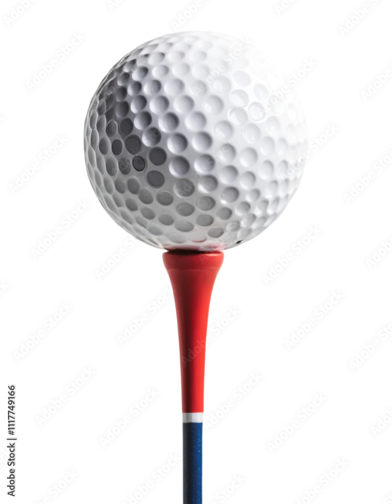 Close-Up of Golf Ball on Tee in a White Background, Perfect Shot Setup, PNG Transparent. Close-Up of Golf Ball on Tee in a White Background, Perfect Shot Setup, PNG Transparent.