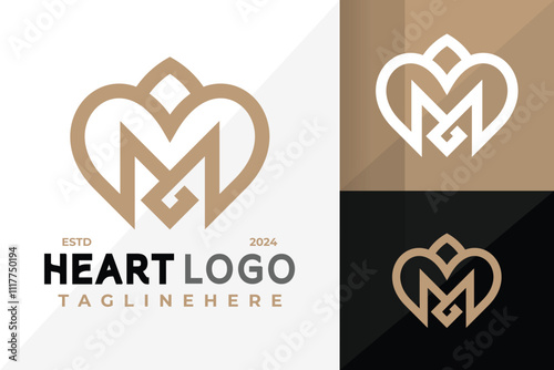 Letter M Heart Crown Elegant Logo Icon Vector Design