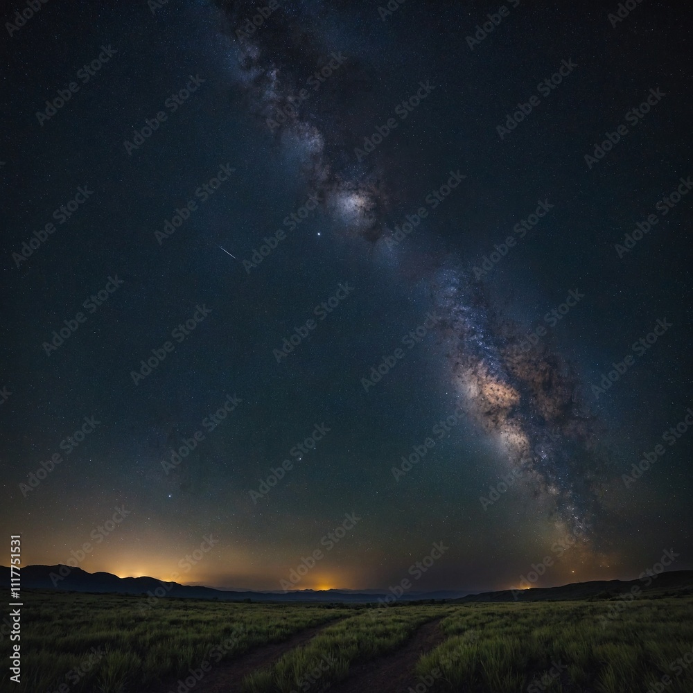 Fototapeta premium A starry night sky with the Milky Way stretching across the horizon.