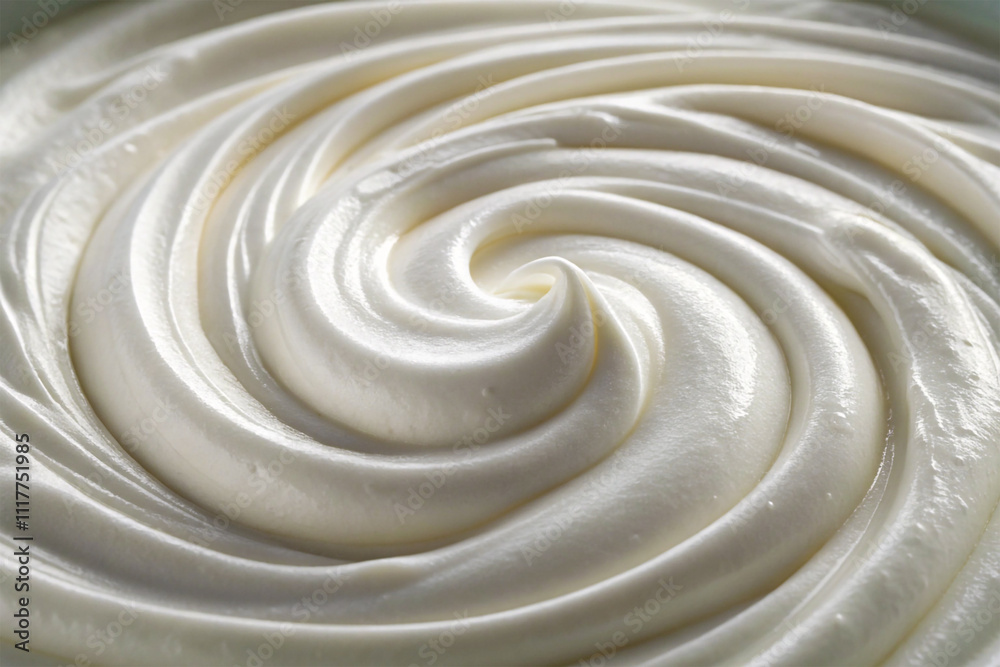 Close-up of white natural creamy vanilla yogurt. Top view. Generative AI
Close-up of white natural creamy vanilla yogurt. Top view. Generative AI