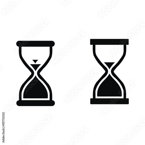 Outline of two hourglass icons. Vector illustration symbolizing time, waiting, or deadlines. Editable