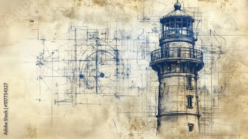 Lighthouse Sketch with Abstract Background