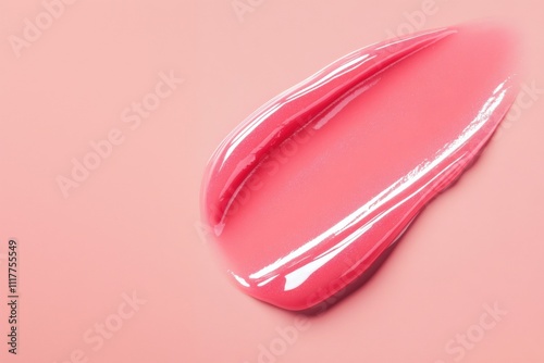 Wallpaper Mural Soft, blush pink lip gloss stroke, liquid texture, vibrant color, smooth shine, isolated on peach pink background. Ads, banners, swatches, smudges, creamy cosmetics, luxurious makeup, vibrant polish. Torontodigital.ca