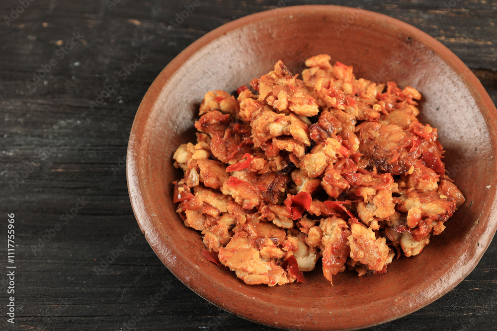 Close Up Sambal Tempe or Spicy Tempe Sambel