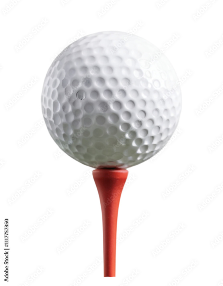 Close-Up of Golf Ball on Tee in a White Background, Perfect Shot Setup, PNG Transparent. Close-Up of Golf Ball on Tee in a White Background, Perfect Shot Setup, PNG Transparent.