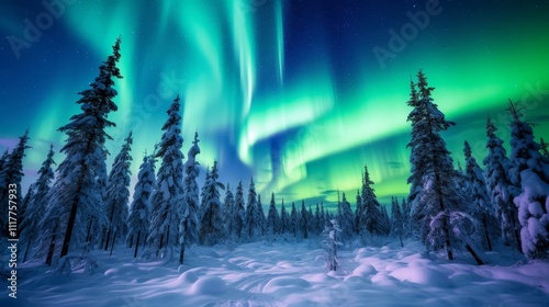 aurora winter forest landscape background