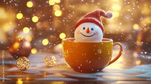 A snowperson in a cup creates a whimsical holiday vibe. photo