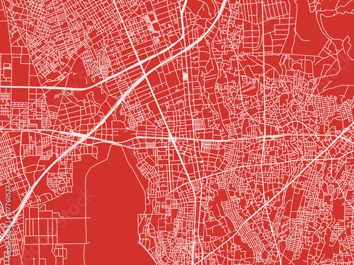 Photography Christmas Map of Yamato, Japan in Snowy White on Festive Red Background