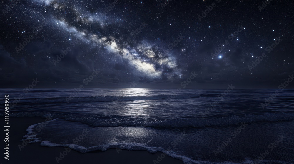 a quiet beach on a clear night
