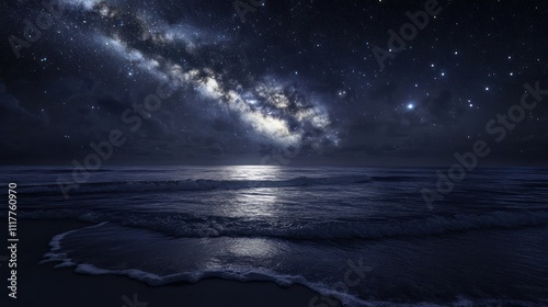 a quiet beach on a clear night