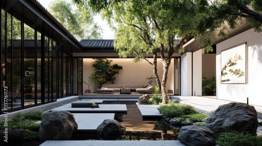Modern Zen Courtyard with Water Feature Modern Zen Courtyard with Water Feature
