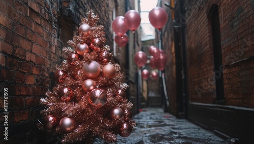 A tree decorated for celebration, with ornaments seemingly floating.