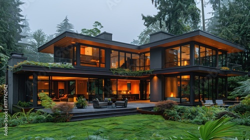 Modern house with a sleek design and large windows, showcasing contemporary architecture.