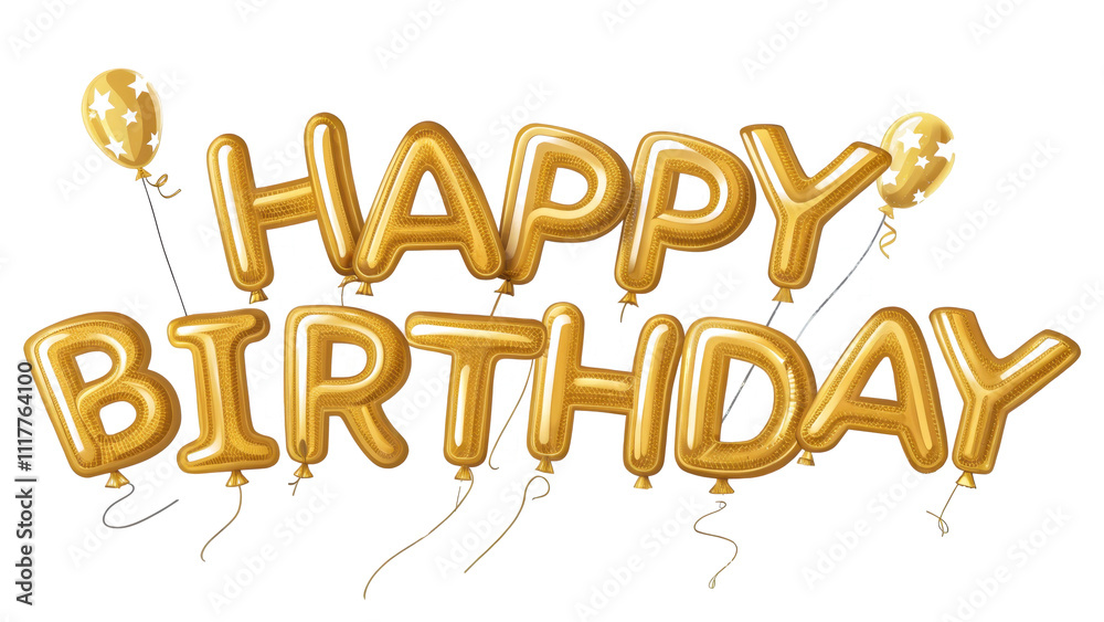 Fototapeta premium Happy Birthday - golden balloon letters isolated on transparent background, png.