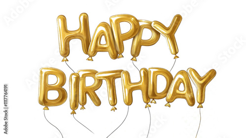 Happy Birthday - golden balloon letters isolated on transparent background, png.
