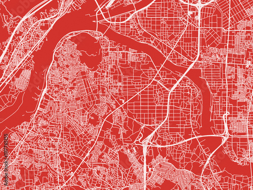 Christmas Map of Yawata, Japan in Snowy White on Festive Red Background. photo