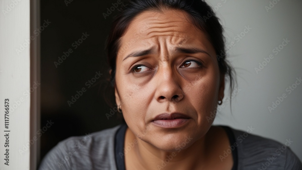 Stressed Woman with Worrying Expression Representing Life's Challenges Stressed Woman with Worrying Expression Representing Life's Challenges